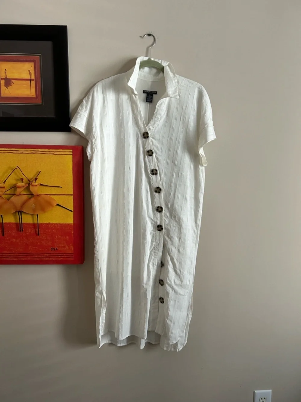 Chelsea & Theodore White Short-Sleeve Button Front Midi Dress - Picture 1 of 7